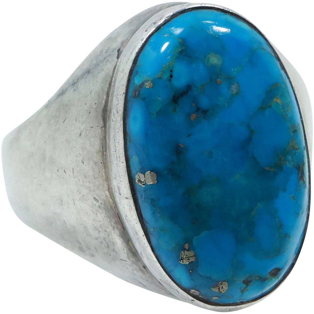 .925 Sterling Silver with Bisbee Turquoise Heavy Solid Ring Size 13 , Vintage 1960s, 1 in. x 1 in. (1 of 14)