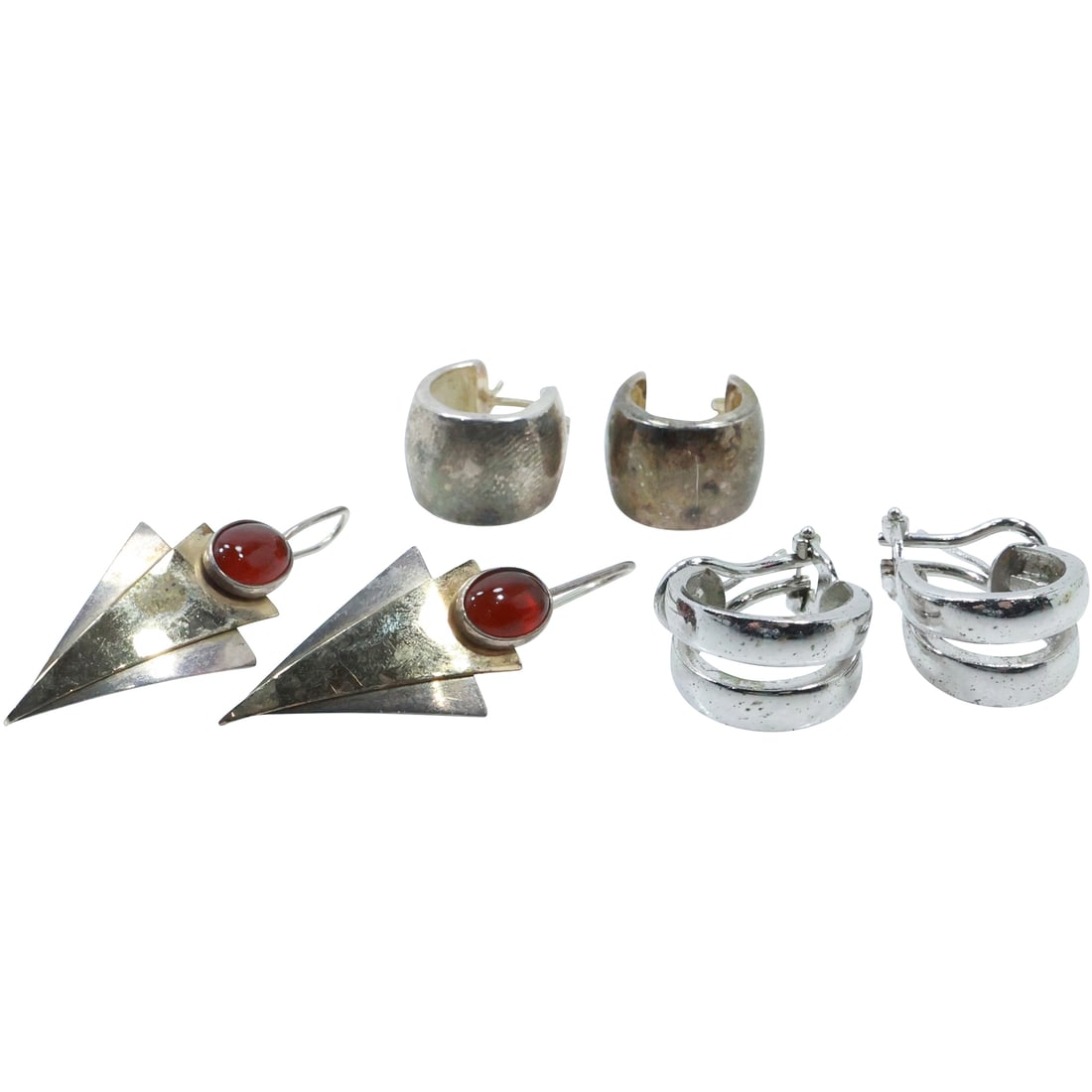 .925 Sterling Double Hoop Earrings; Sterling GF with Jasper Earrings; .925 Sterling Wide Hoops: .925 Sterling Double Hoop Earrings 3/4 in. x 1/2 in. ; Sterling GF with Jasper Earrings 1 5/8 in. x 5/8 in. ; .925 Sterling Wide Hoops [one missing bar] 1/2 in. x 3/8 in. .