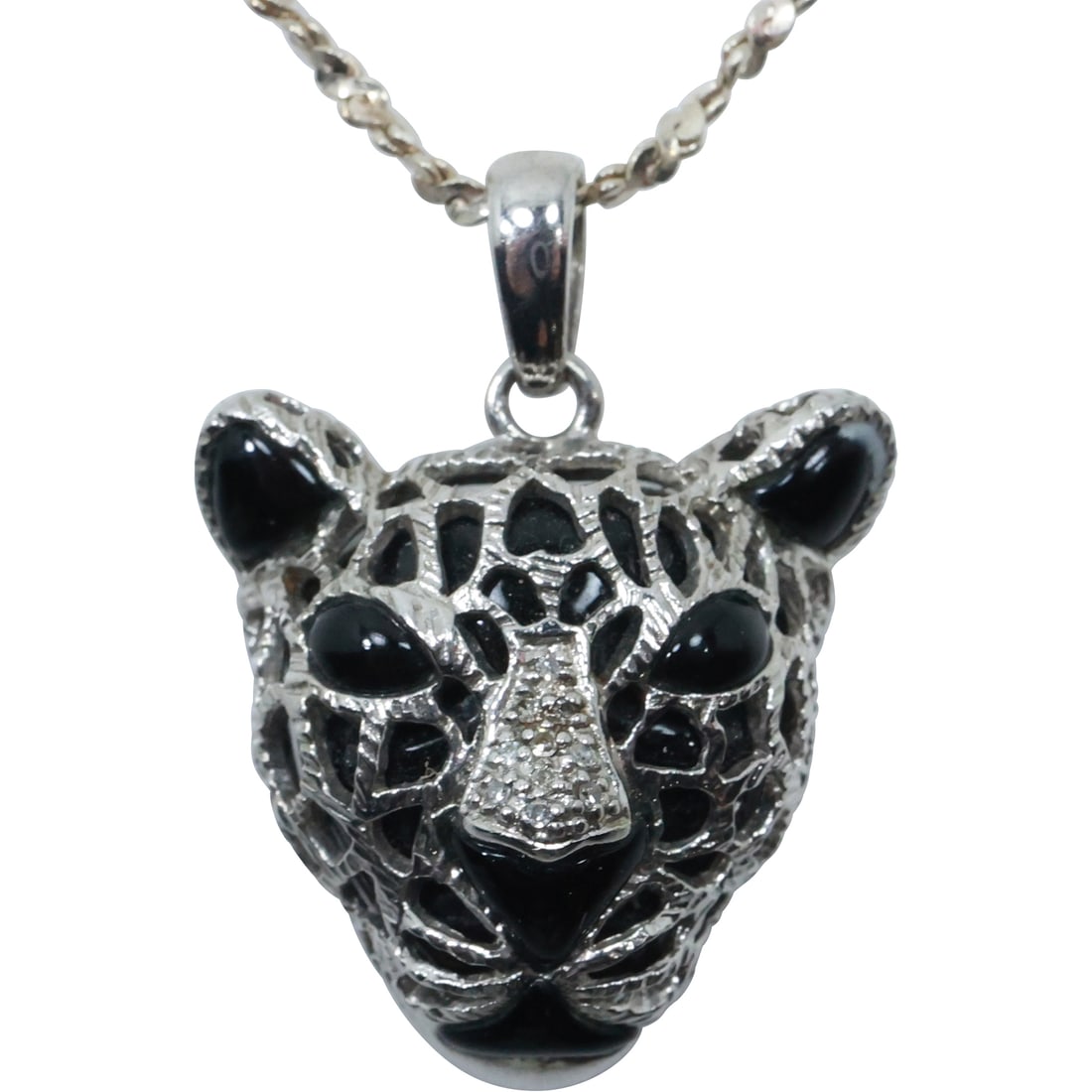 KN .925 Sterling Tiger Pendant with Black Onyx on .925 Sterling Italy 20 in. Chain Byzantine: KN .925 Sterling Tiger Pendant with Black Onyx on .925 Sterling Italy 20 in. Chain Byzantine