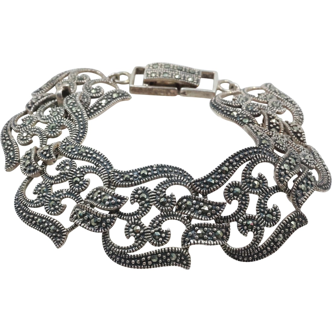 .925 NF Sterling Silver with Marcasites Bracelet 7 1/2 in. x 7/8 in. (1 of 14)