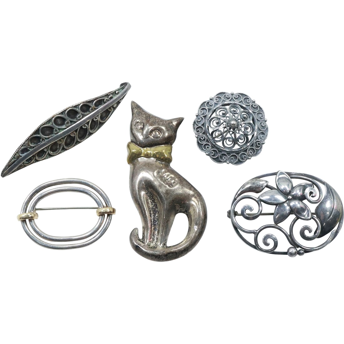 [5] Assorted Sterling Silver Pins: .925 Made in Israel; Hendrik Lund 830 Silver Filigree Pin; (1 of 20)