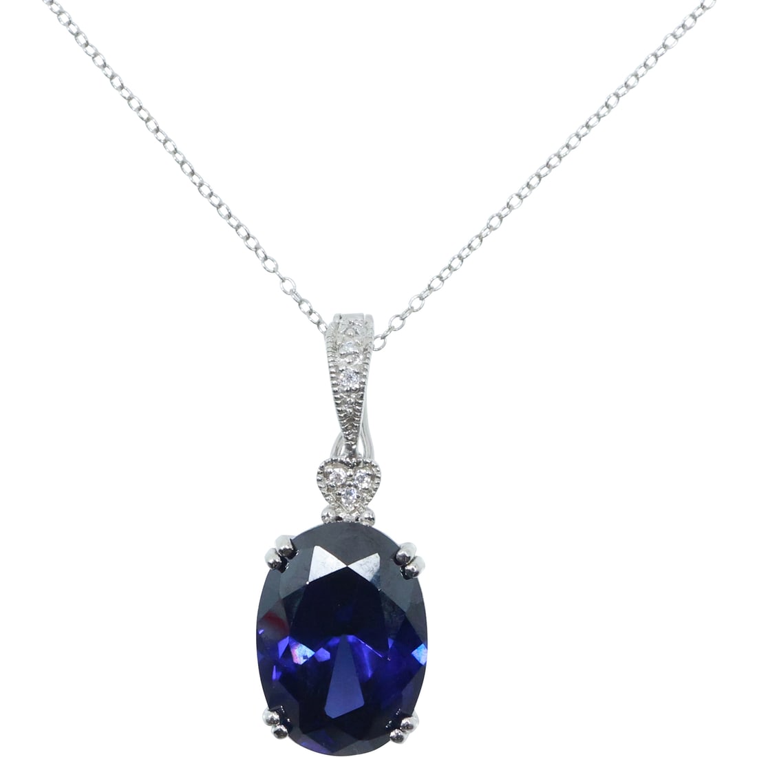 .925 Sterling Silver FAS Blue Sapphire with CZ Pendant Necklace on .925 Sterling 18 in. Chain (1 of 17)