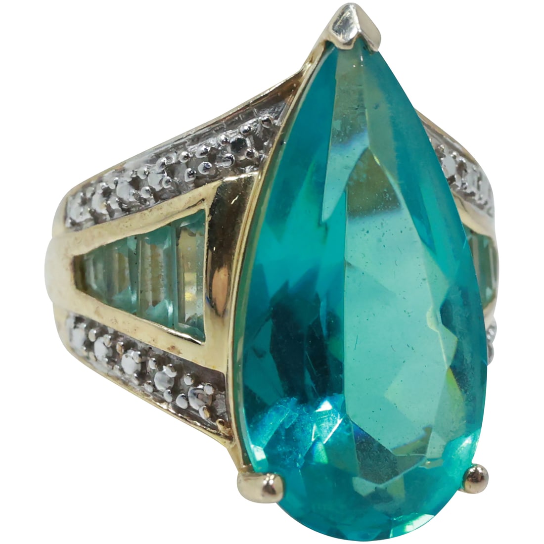 .925 Sterling Silver Marquise Aquamarine with Side Baguettes Ring Size 7.25 , 1 in. x 7/8 in. (1 of 19)
