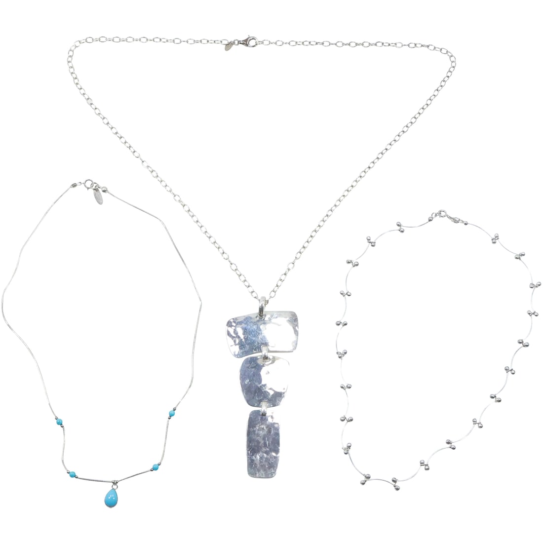 [3] RLM Studio .925 Sterling 3-Part Hanging Necklace; .925 Sterling Curved Links and Balls Necklace; (1 of 18)