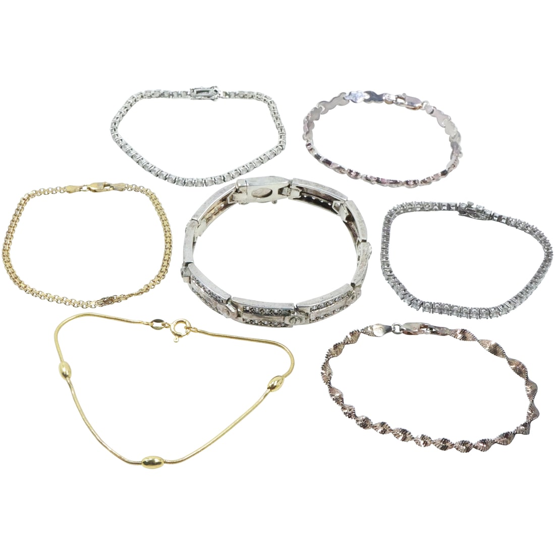 [6] Assorted Sterling Silver Fashion Bracelets: .925 Quality Heavy 2 Rows CZs; .925 YGI Tennis (1 of 17)