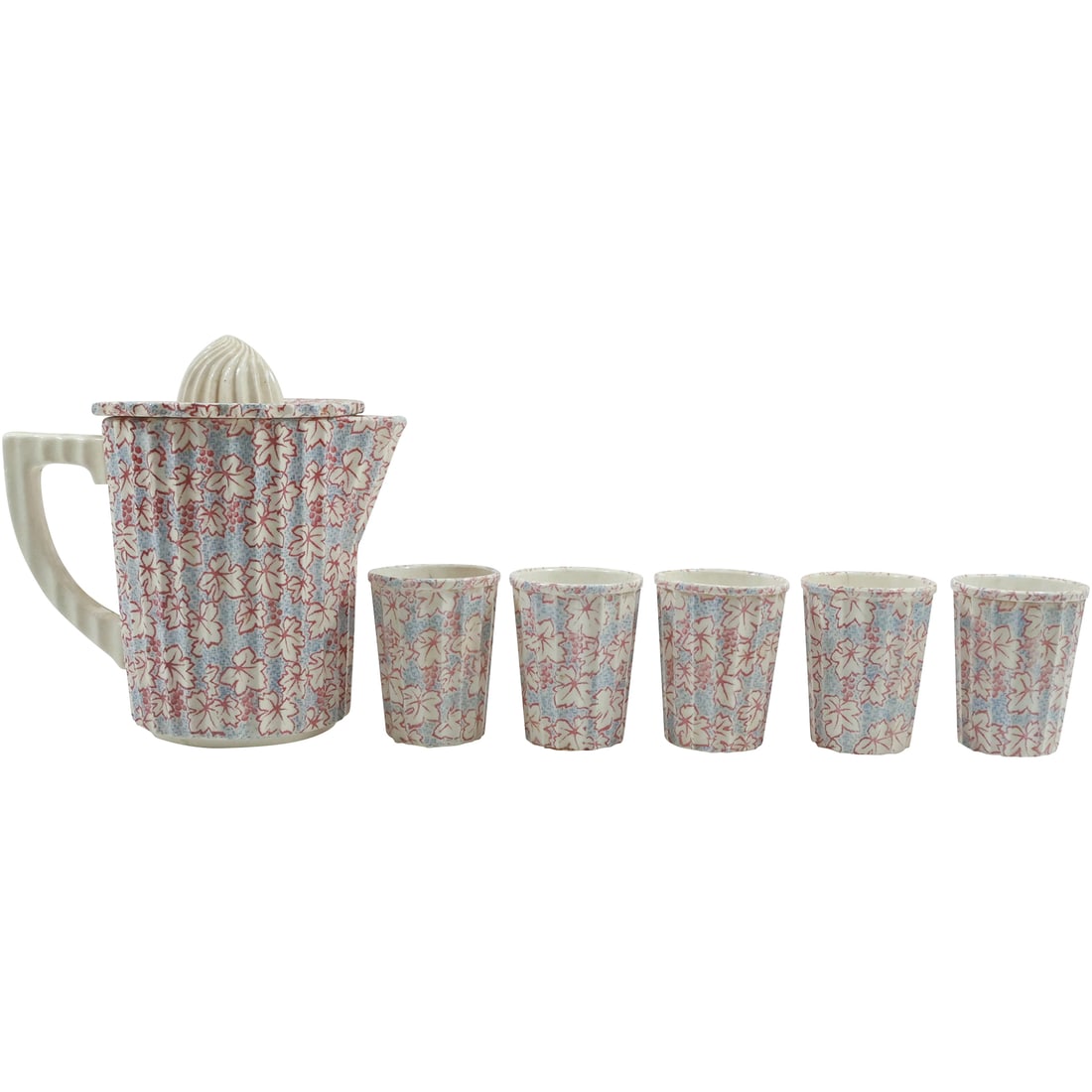 Circa 1920s Floral Chintz Ceramic Orange Juice Pitcher with 5 Matching Tumblers (1 of 19)