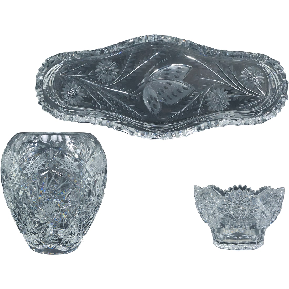[3] Assorted American Brilliant Cut Glass Vases and Oblong Shaped Dish (1 of 20)