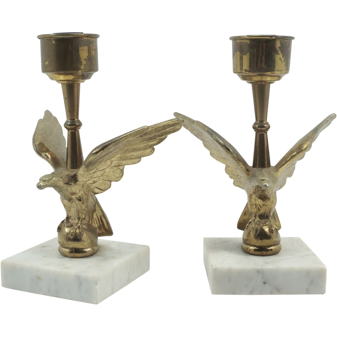 Pair Brass American Eagle Candlesticks Mounted on Marble Bases (1 of 16)