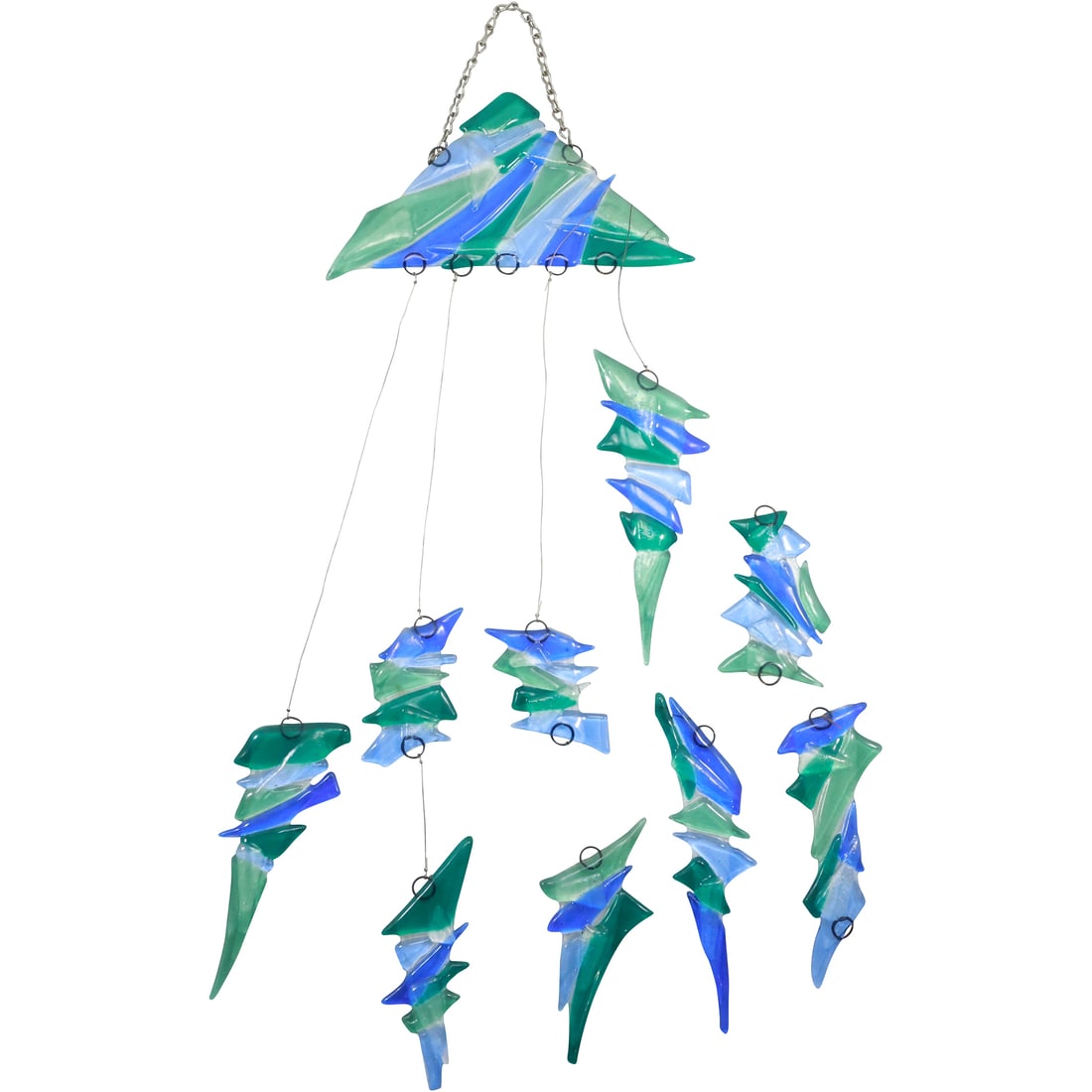 Mid-Century Modern Green and Blue Glass Hanging Mobile Sculpture (1 of 18)