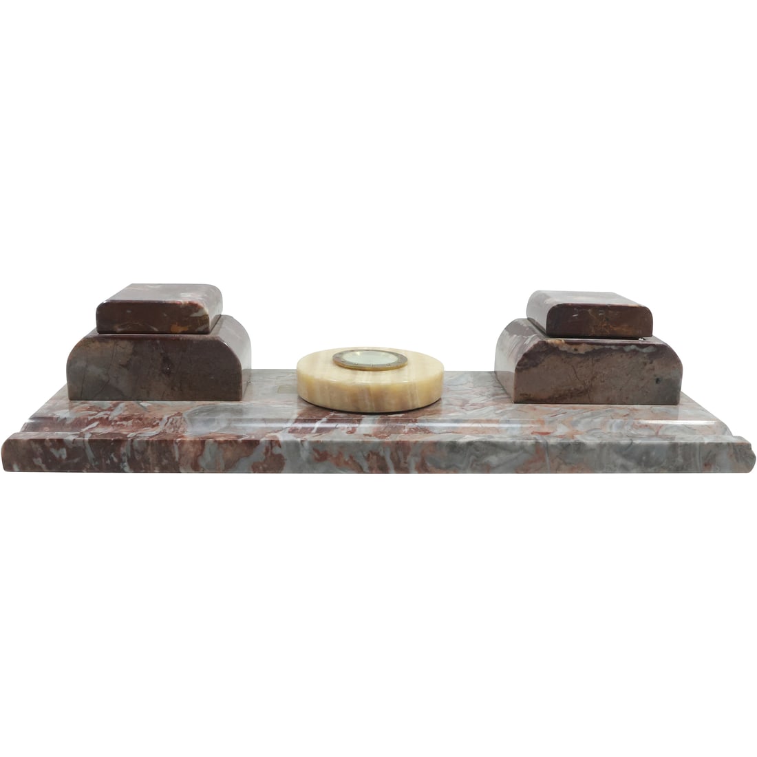19th C. Rose Marble Desk Top Double Inkwell and Round Onyx Desk Top Compass (1 of 20)