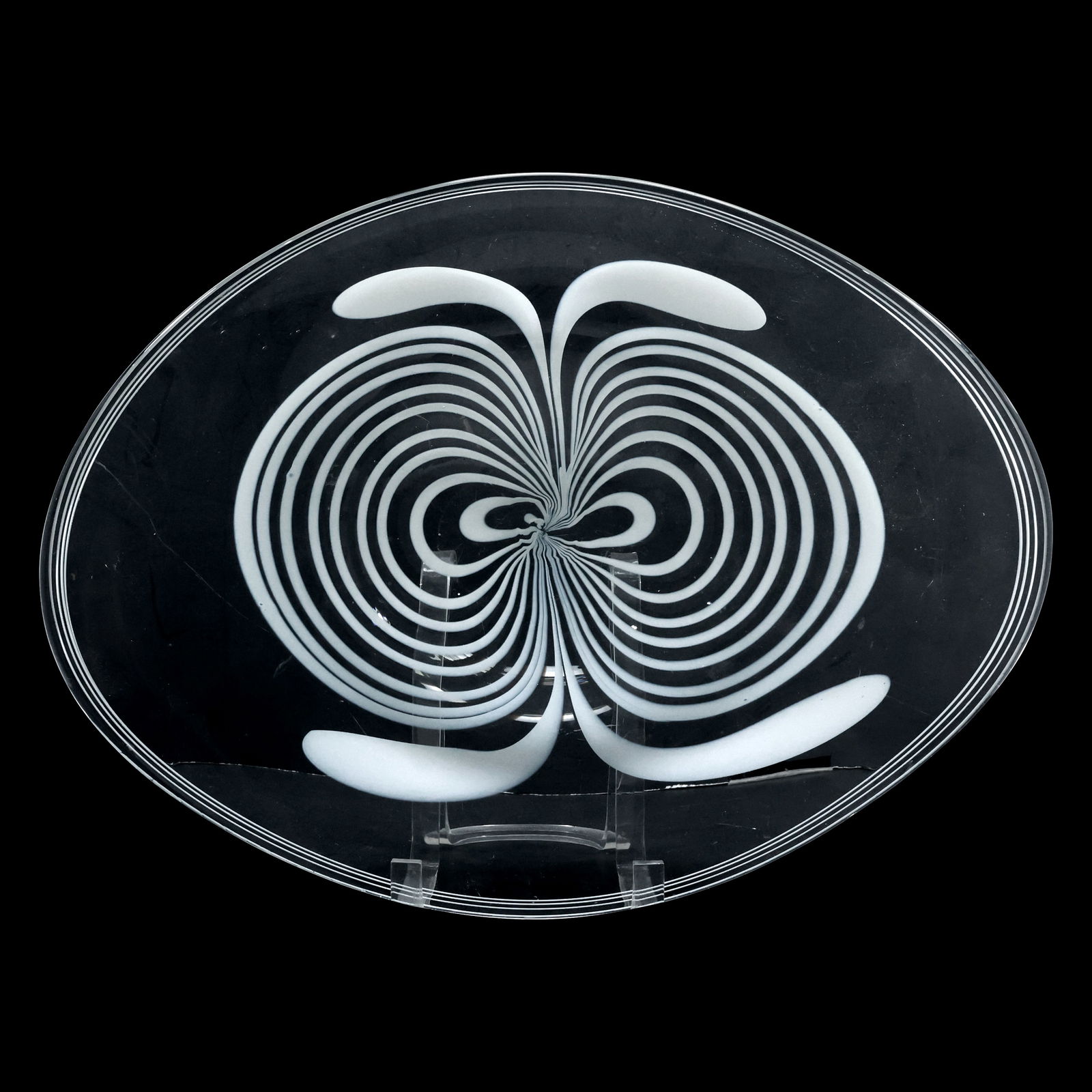 Vintage Mid-Century Modern Abstract White Swirl Oval Glass Serving Platter 17.25 in. length (1 of 19)