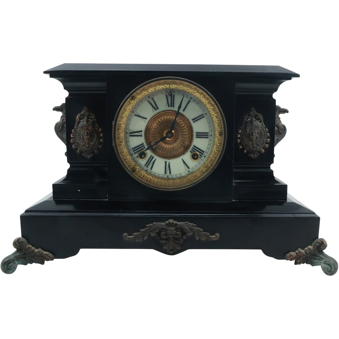 Antique Ansonia Black Marble Mantle Clock 11 in. height x 17 in. length (1 of 20)