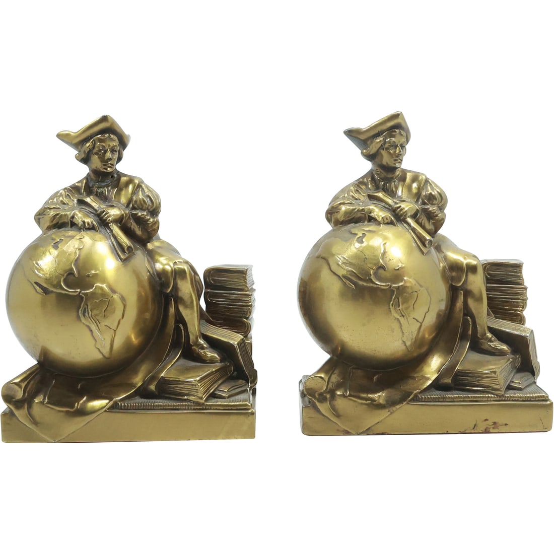 American Craftsmanship Cast Metal Christopher Columbus Figural Bookends (1 of 18)