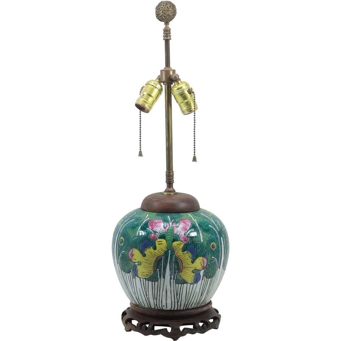 Qing Dynasty Chinese Famille Rose Cabbage Leaf Ginger Jar Lamp Butterfly 24 in. overall height (1 of 20)