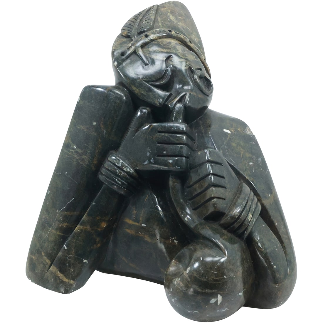 Mid-Century Modern Polished Marble Sculpture Figure Smoking Pipe 10.25 in. x 8 in. (1 of 20)