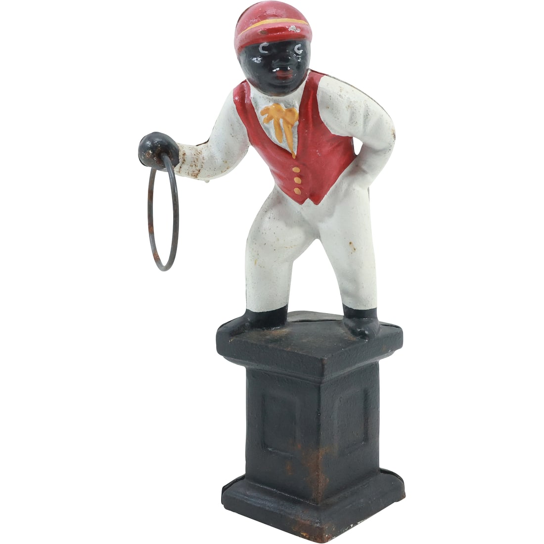 Novelty Cast Iron Black Man Jockey on Post Figure 11 inches height in Original Paint (1 of 18)