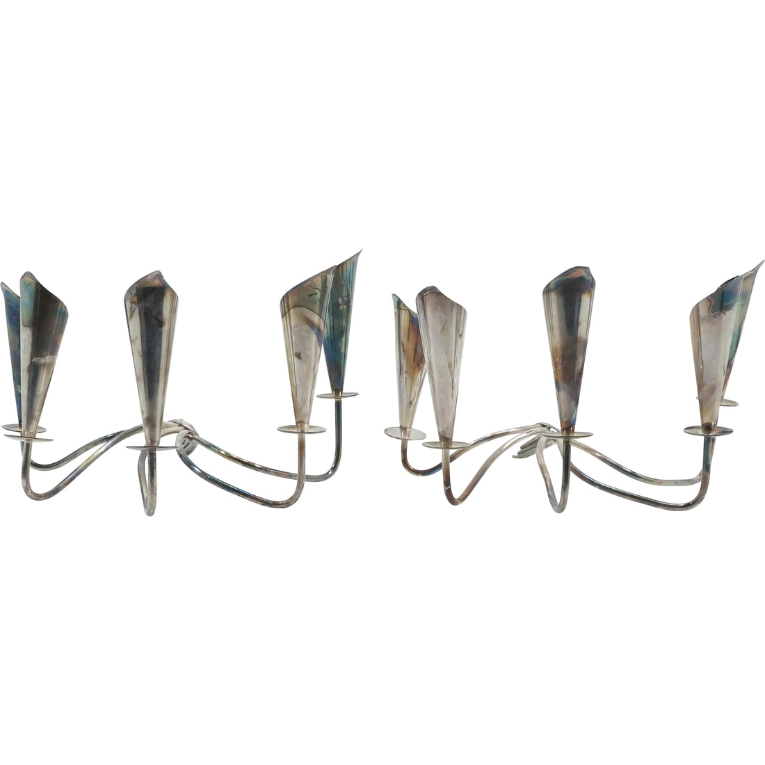 Pair Hans Jensen Denmark Silver Plate Calla Lily Table Top Candelabras 6 in. x 9.5 in. (1 of 20)