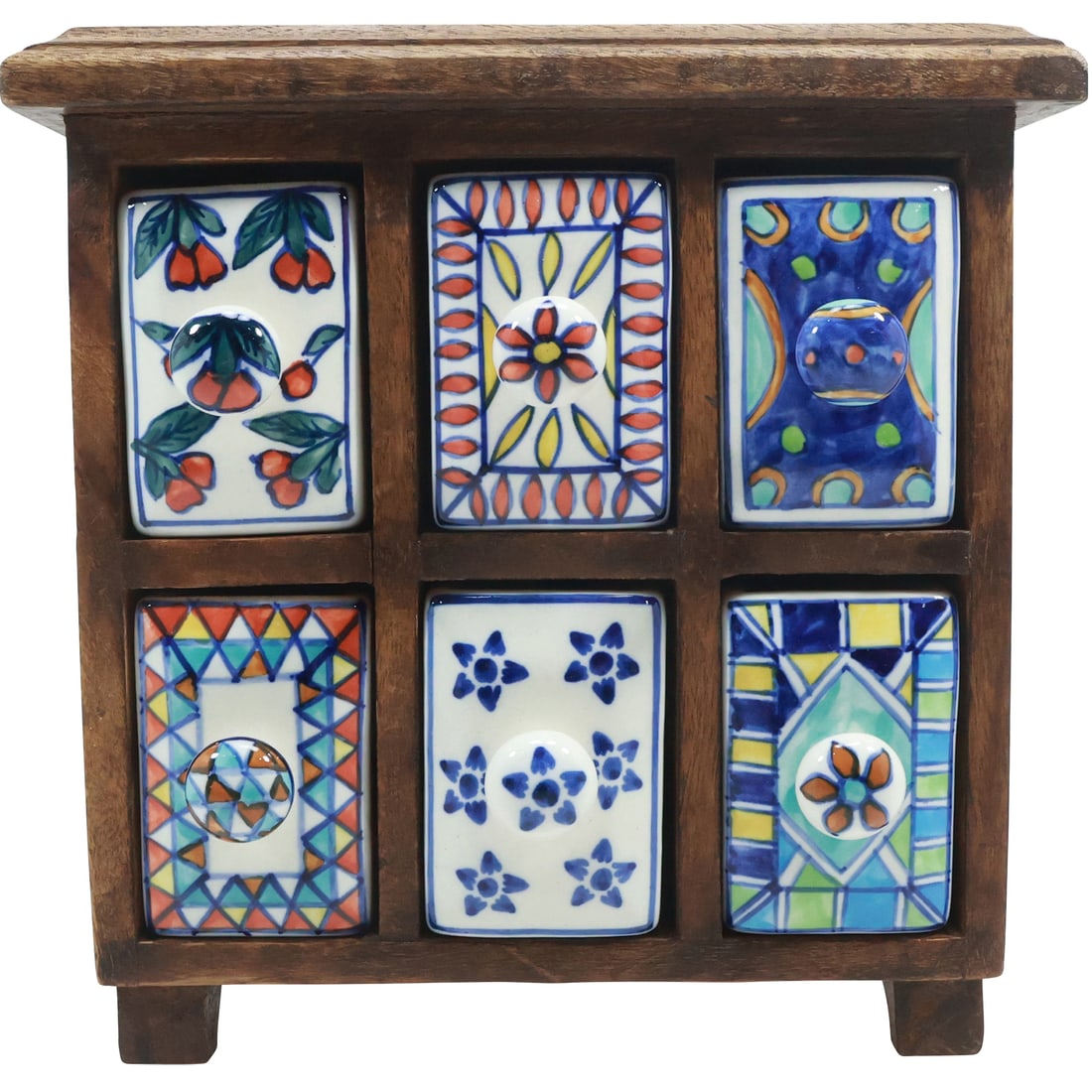 6 Draw Wood Case Spice Cabinet with Hand Decorated Porcelain Drawers (1 of 20)