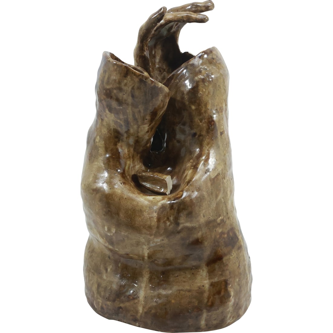 Unique Free Form Studio Art Pottery Vase with Protruding Hand 13 in. height x 7 in. wide (1 of 20)