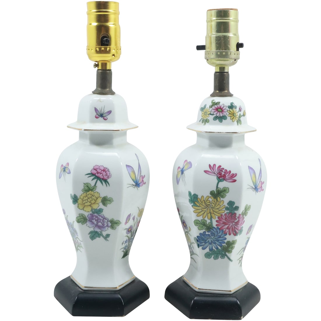 Pair Herend Fine Porcelain Urn Form Table Lamps with Flowers, Butterfly, 12.5 in. height (1 of 20)