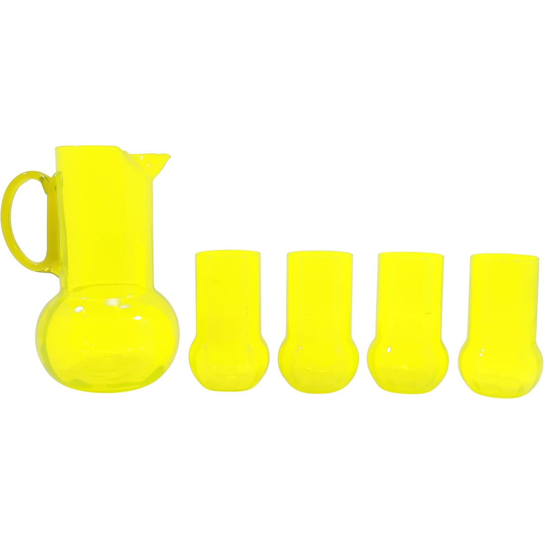 Mid-Century Modern Bright Yellow Glass Lemonade Pitcher with 4 Tumblers (1 of 18)