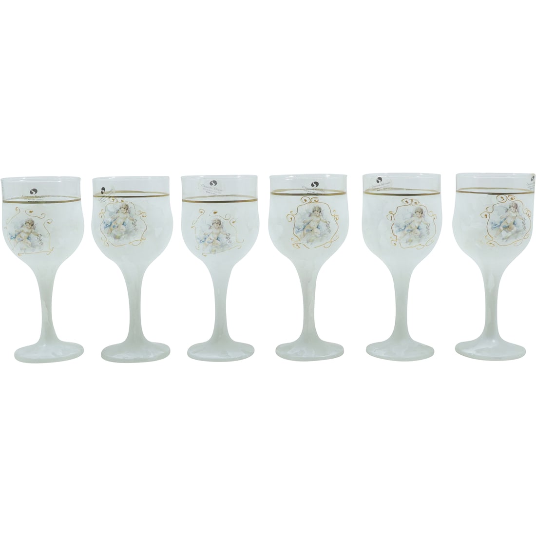 6 Creazioni Silvestri Arte Murano Crystal Glass Goblets with Winged Cherubs in Box (1 of 20)