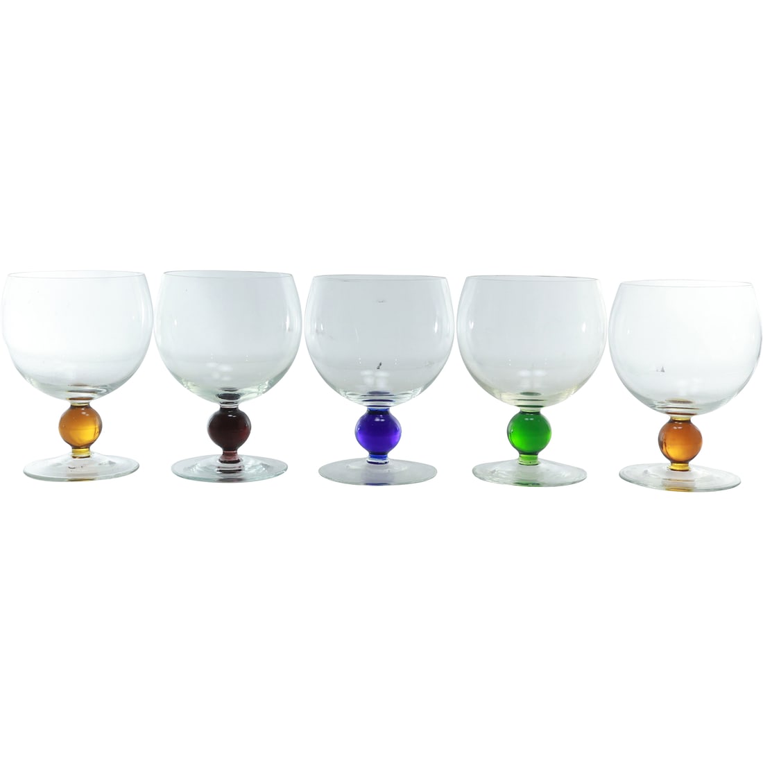 5 Dansk Crystal Glass Goblets with Multi Colors Ball Stem Barware: 5 Dansk Crystal Glass Goblets with Multi Colors Ball Stem Barware. size: 5 in. x 3.25 in.