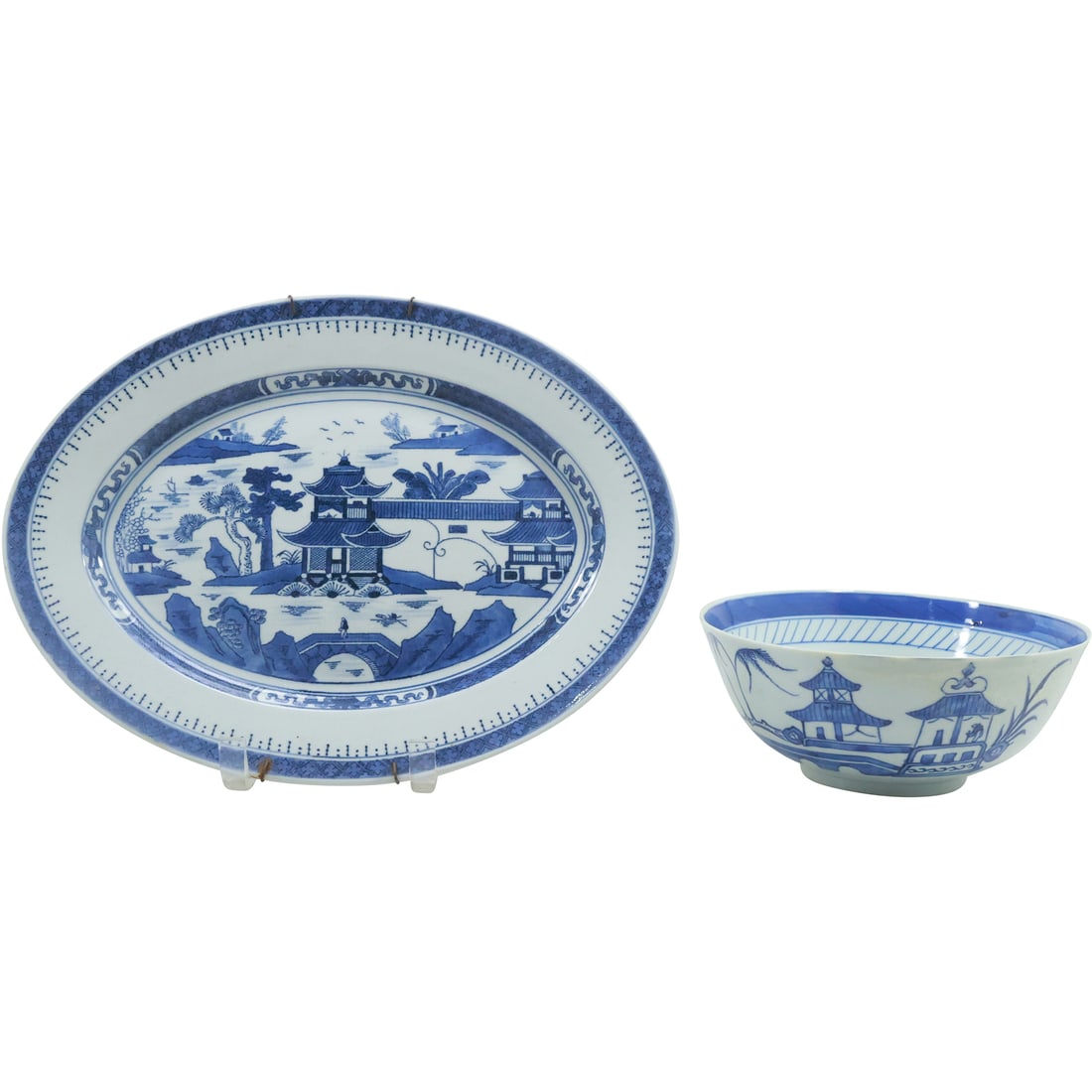 19th C. Chinese Export Oval Platter 14 in. length and Bowl  8 in. diameter (1 of 17)