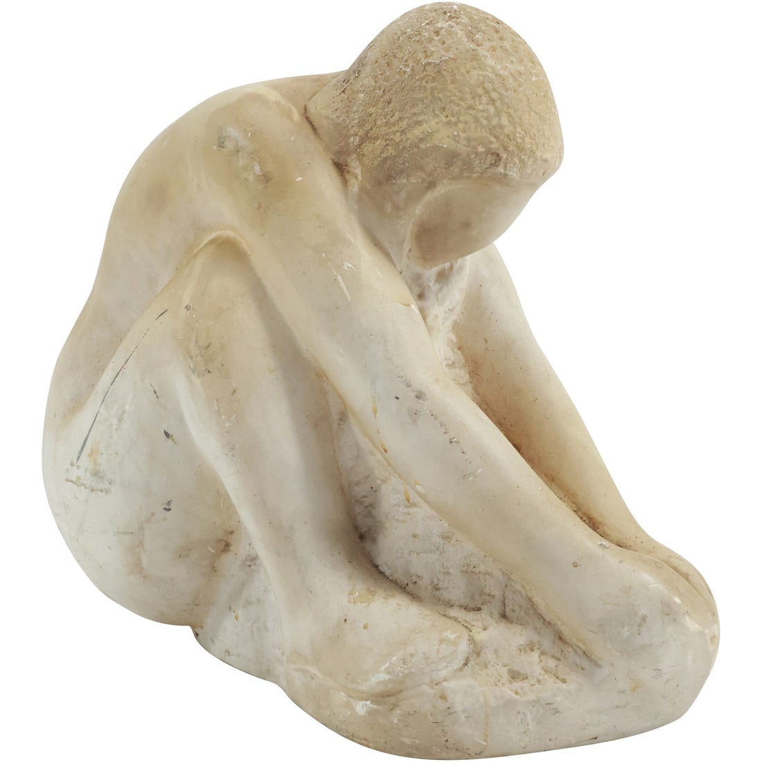 Signed Initials "M E"  Modernism Carved Marble Crouched Woman Figure Sculpture 10 in. x 11 in. (1 of 18)