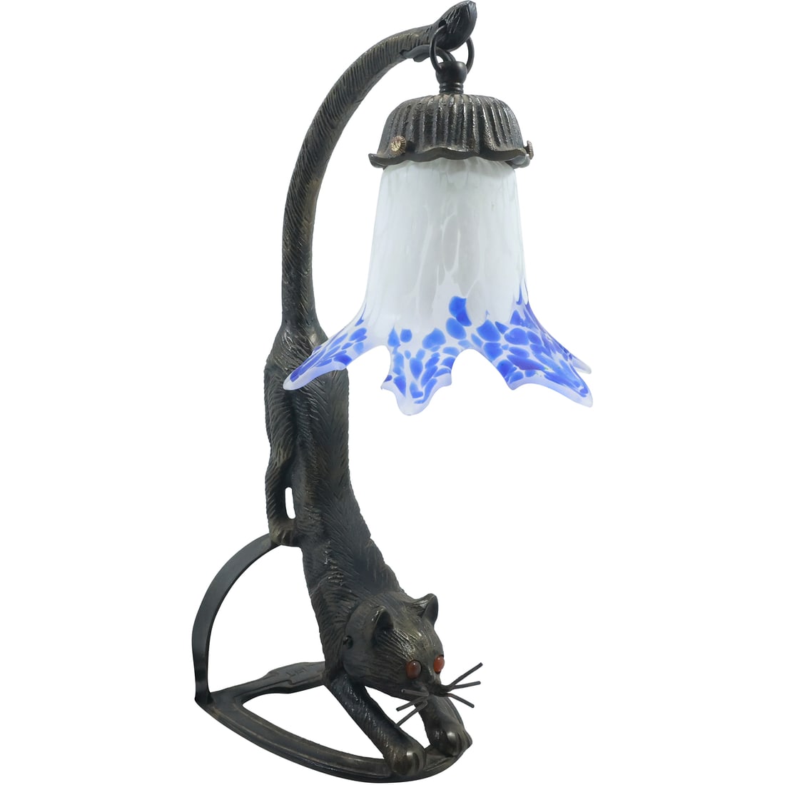 Novelty Bronze CAT Figurative Lamp with French Art Glass Shade 15.25 inches height (1 of 20)