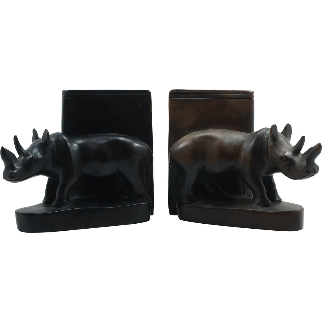 RHINO Figurative Carved Wooden Bookends in Original Patina (1 of 15)