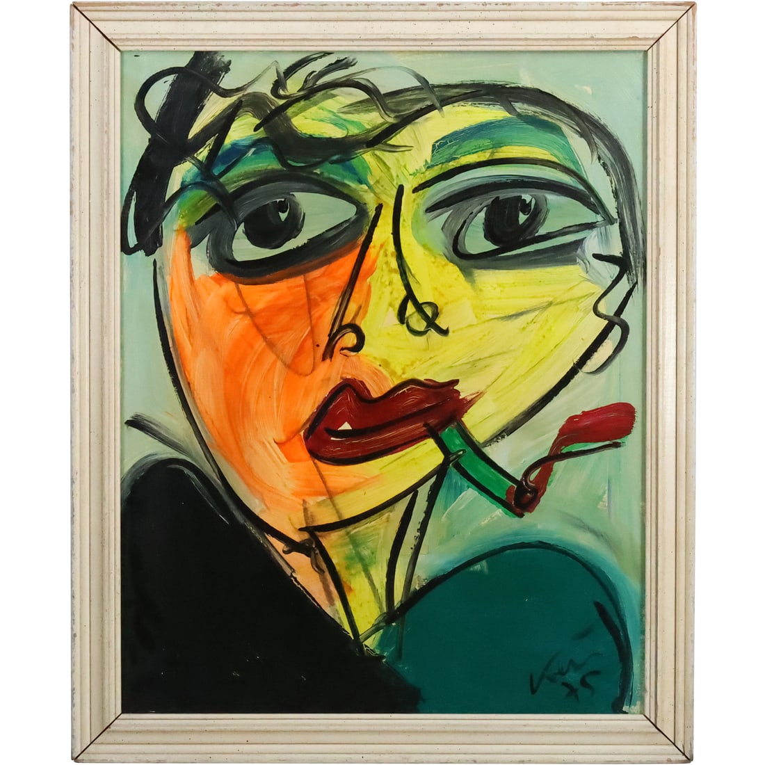 Peter Robert Keil, Oil on Canvas Painting Colorful Abstract Portrait, Signed Front and Back (1 of 20)
