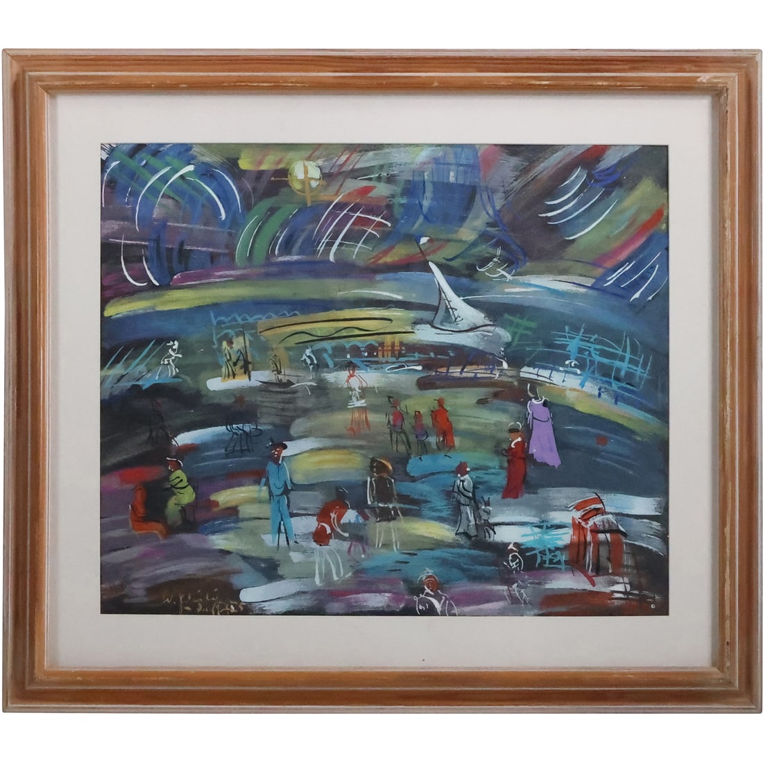 Walter Philipp, 20th C. Busy Abstract Scene with Figures, Serigraph, Framed (1 of 20)