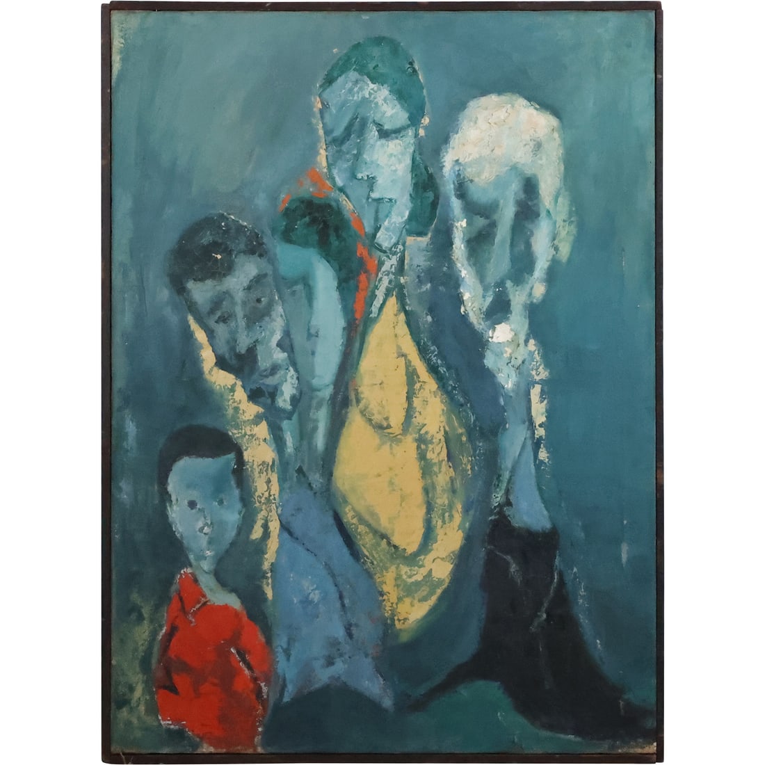 1960s Oil on Canvas Painting Grouping of Modernist Figures 36 in. x 26 in. and Framed (1 of 20)