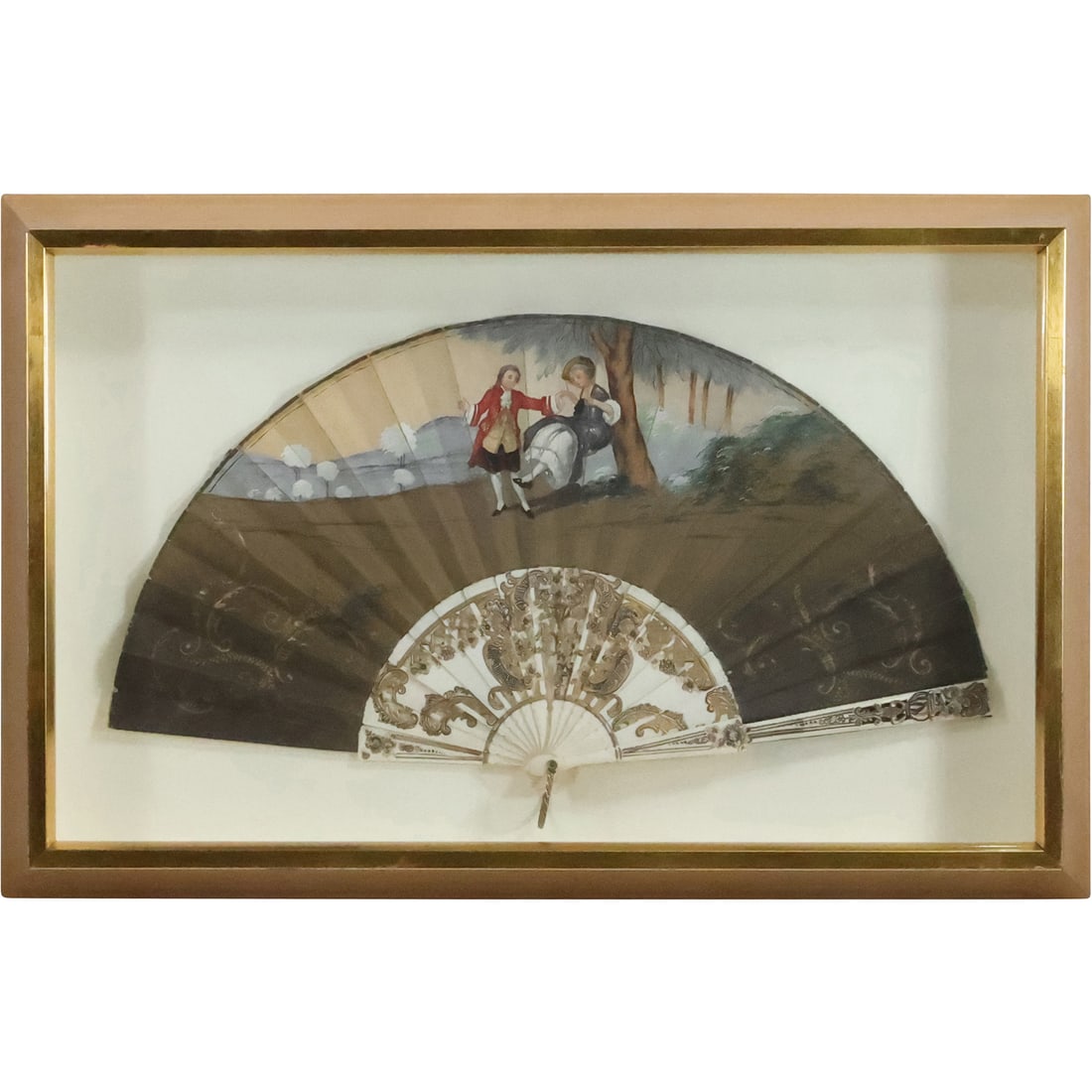 Antique French Hand Painted Hand Fan Displayed in a Shadow Box Frame (1 of 20)