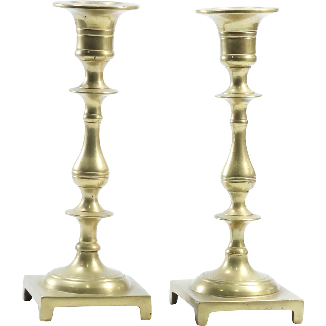 Pair Antique 19th C. English Brass Candlesticks 7.75 in. height (1 of 20)