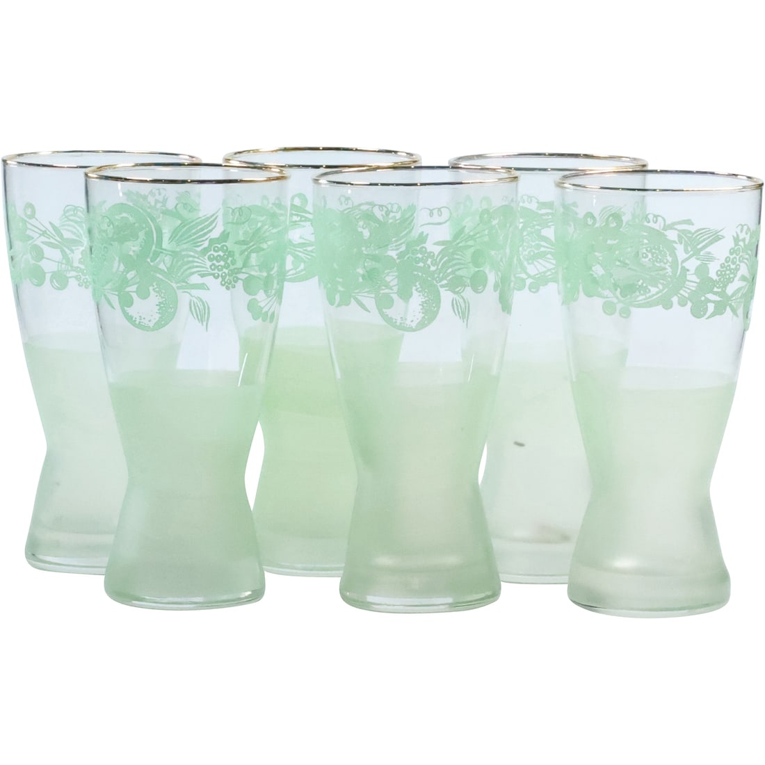 6 Vintage Glass Tumblers Barware Decorated with Grapes Berries, Gold Rim: 6 Vintage Glass Tumblers Barware Decorated with Grapes Berries, Gold Rim. size: 6.5 x 3.25