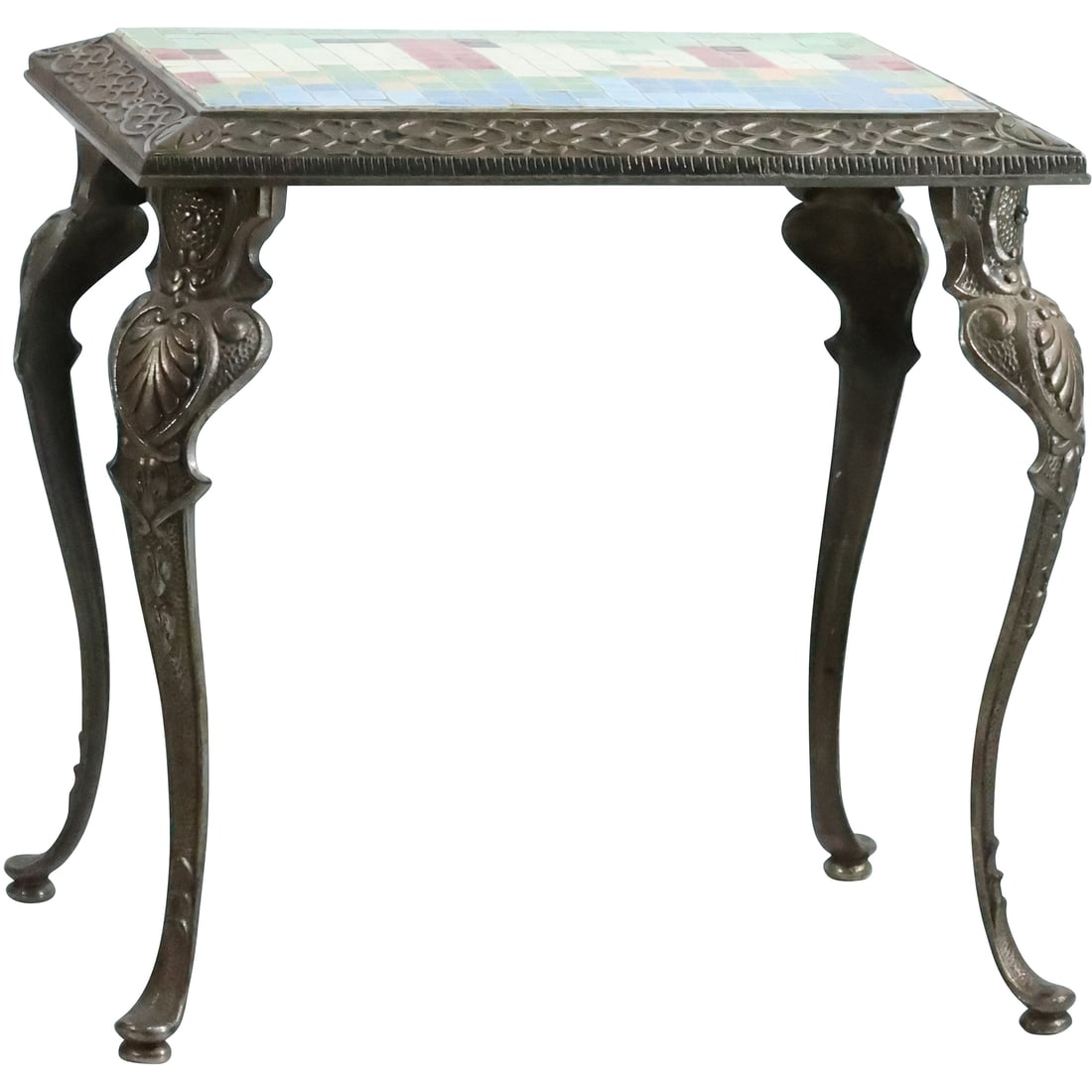 Vintage Cast Metal Mosaic Tile Top Occasional Stand 19 in. x 20 in. x 13.5 in.: Vintage Cast Metal Mosaic Tile Top Occasional Stand 19 in. x 20 in. x 13.5 in. size: 19 x 20 x 13.5