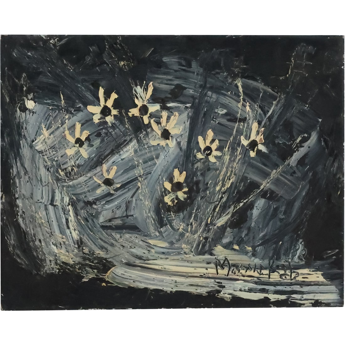 Morris Katz 1988, Jewish American, Acrylic Painting, Garden of Daisies: Morris Katz 1988, Jewish American, Acrylic Painting, Garden of Daisies. Well Listed Artist. size: 16 x 20 . ASKart: Morris Katz (born Moshe Katz on March 5, 1932 in Galicia, Poland, died November 12,