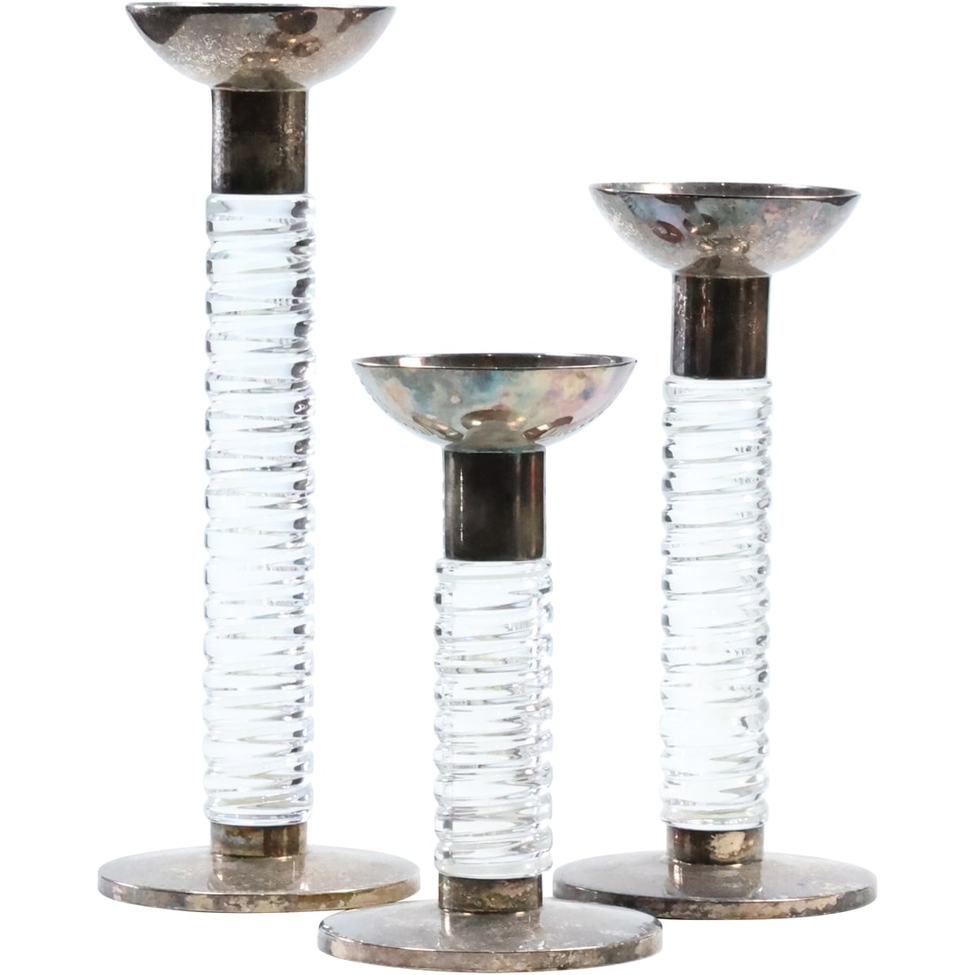 [3] Atlantis Crystal Glass and Silver Plate Graduated Size Candlesticks 6 in., 7.5 in. & 9.5 in. (1 of 20)