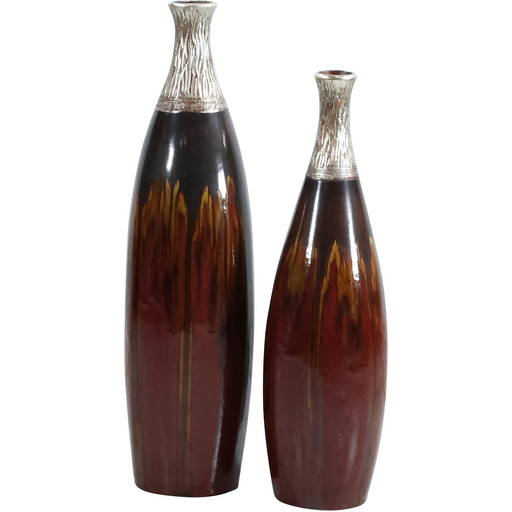 2 Large Ceramic Glazed Bottle Shaped Vases In Graduated Size 18.75 In