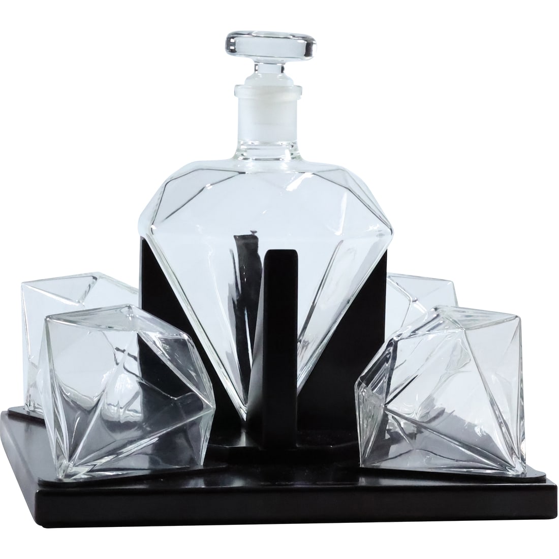 Modern Design Art Deco Style Liquor / Wine Decanter with 4 Cubism Glasses: Modern Design Art Deco Style Liquor / Wine Decanter with 4 Cubism Glasses. size: 9.5 in. x 10.25 in. x 10.25 in.