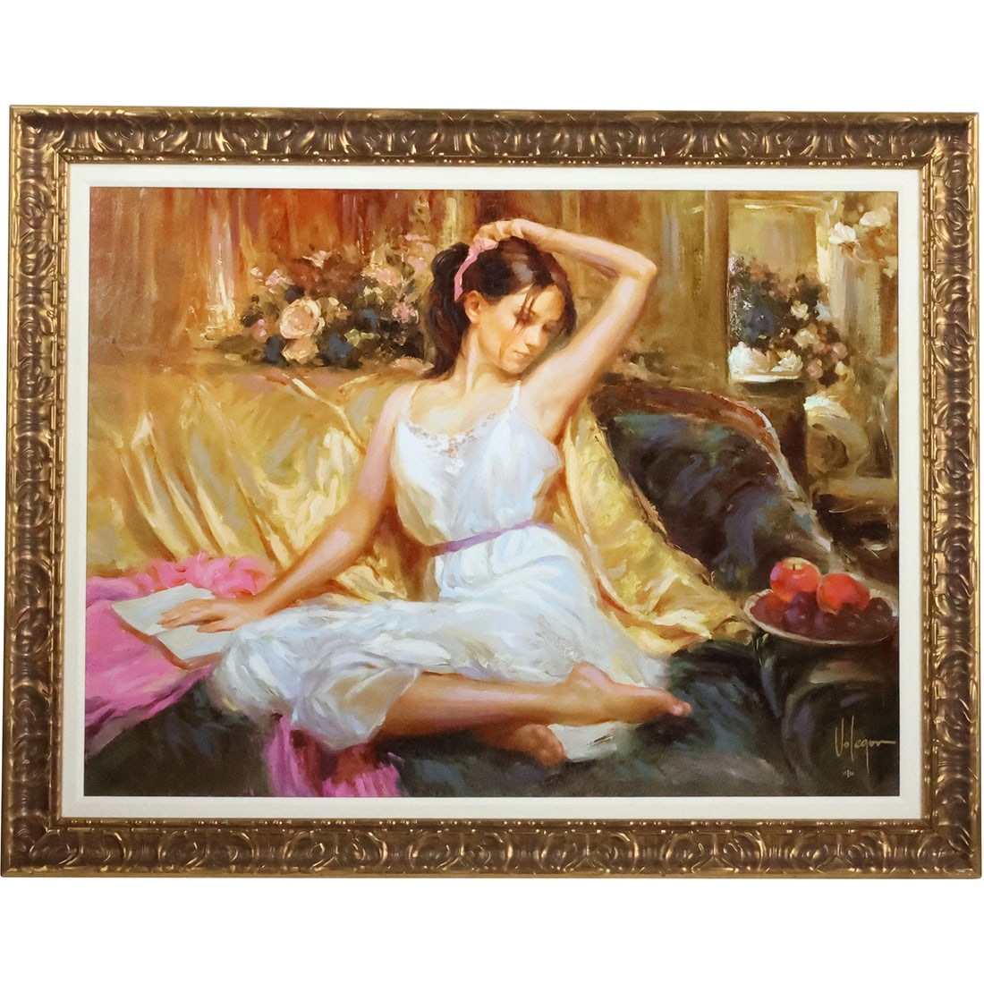 Vladimir Volegov, Fine 20th C. Giclee on Canvas Young Woman in White Dress, Signed #17/80 (1 of 20)