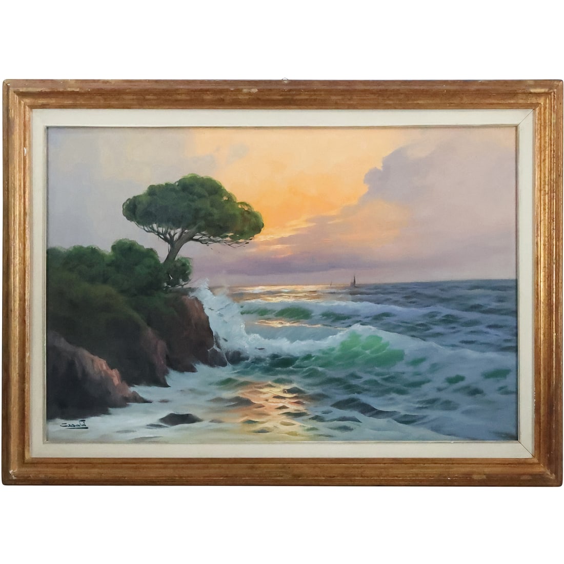 Carlo Casati 1889-1965 Italy, Fine 20th C. Oil on Canvas Painting Sunset Coastal View (1 of 20)
