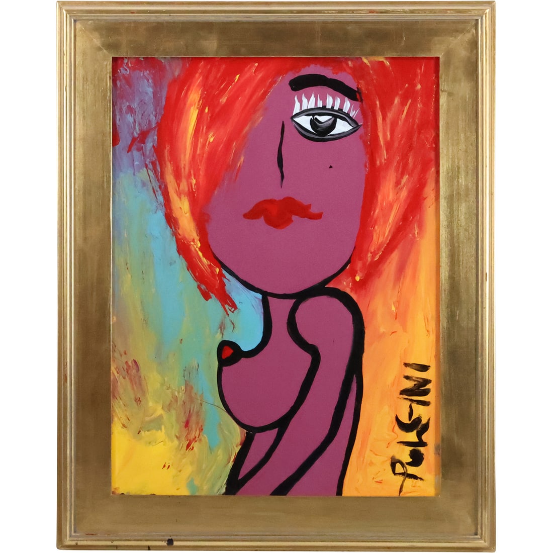 Thomas Pulgini, American, Oil on Board Painting Abstract Pink Woman, Signed, Framed (1 of 20)