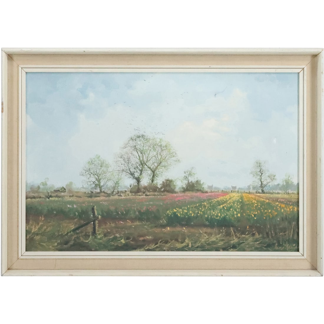 James Wright, 1885-1947 United Kingdom, Oil on Canvas Painting Tulips at Moulton, partial label: James Wright, 1885-1947 United Kingdom, Oil on Canvas Painting Tulips at Moulton, partial label. size: 14.75 x 22.25, 18.25 x 25.75 outside frame. ASKart: James Wright (1885 - 1947) was active/lived i