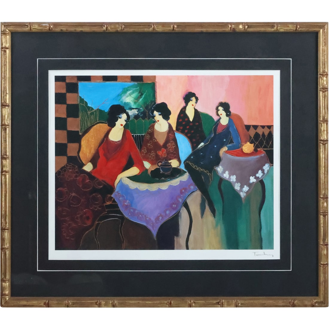 Tarkay, Women at Cafe Color Lithograph, Signed in Plate, Framed (1 of 20)