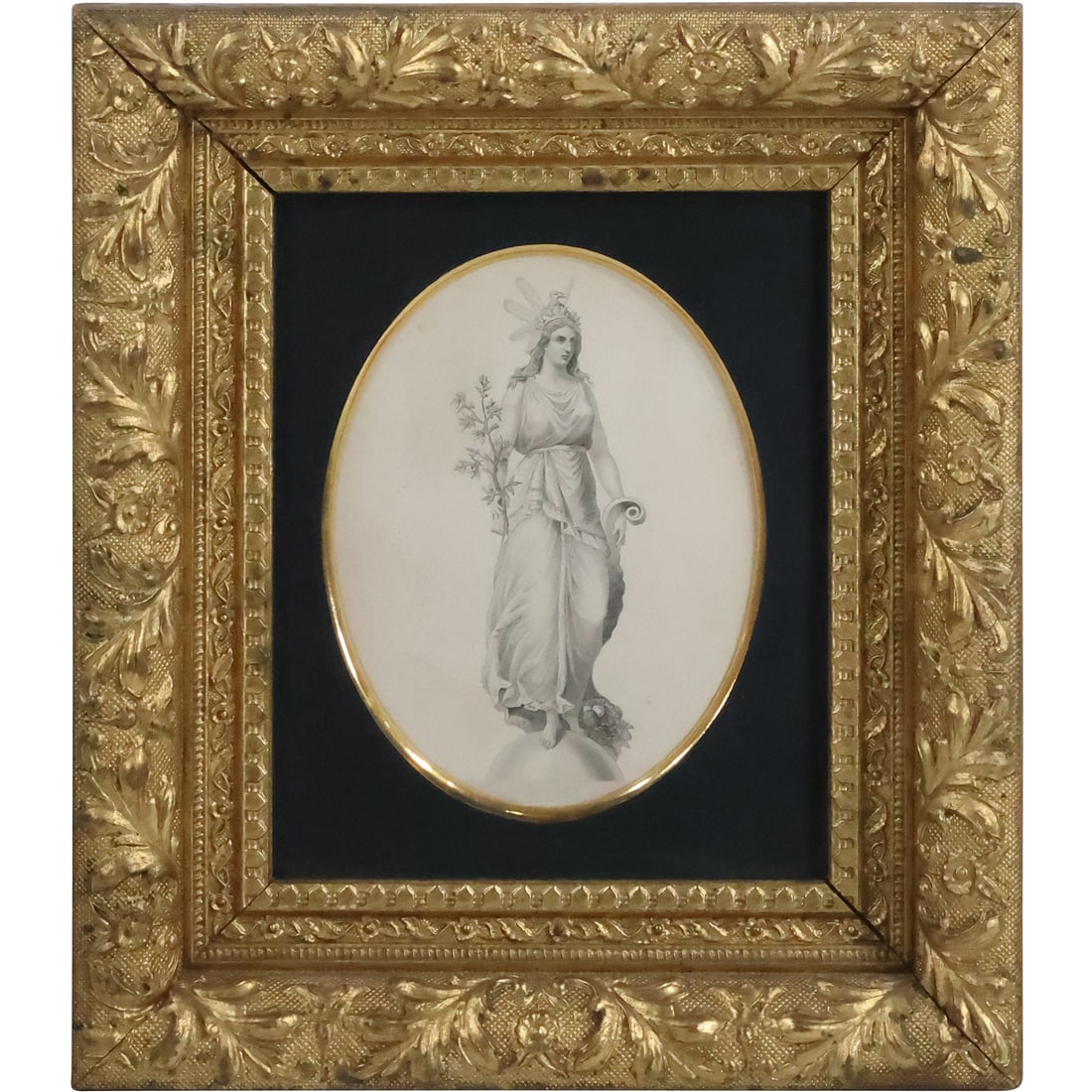 19th C. Fancy Gold Gesso Picture Frame with Print of Classical Figure (1 of 15)
