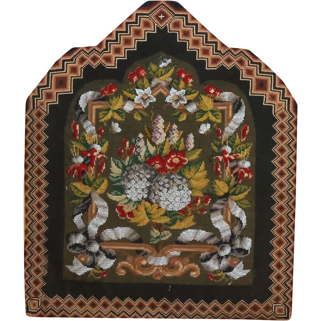 19th C. Victorian Peti Point Needlepoint Panel Floral Still Life 24 in. x 20.5 in. (1 of 20)