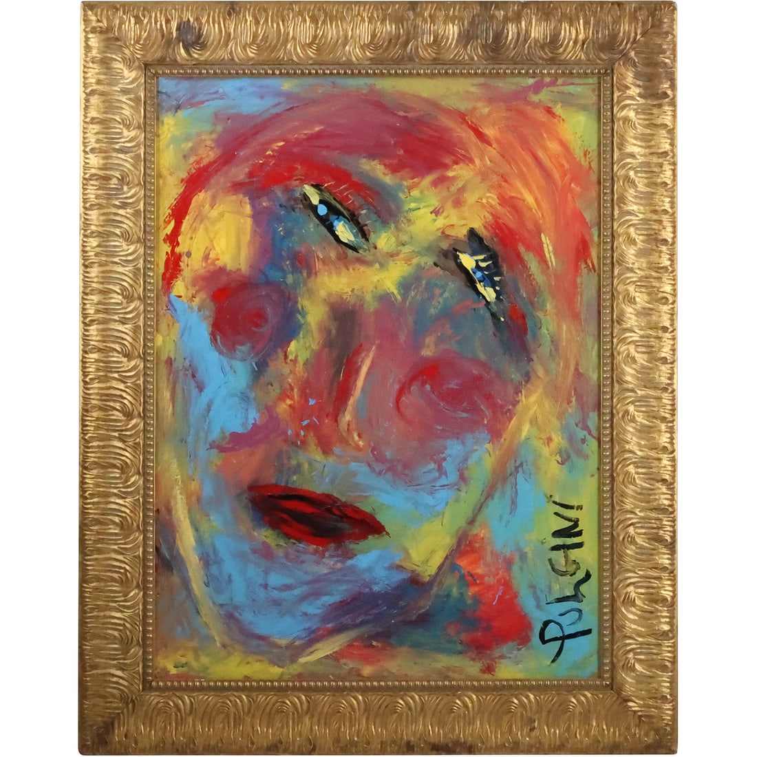 Thomas Pulgini, American, Oil on Board, Abstract Face Portrait in Colors, Signed, Framed (1 of 20)
